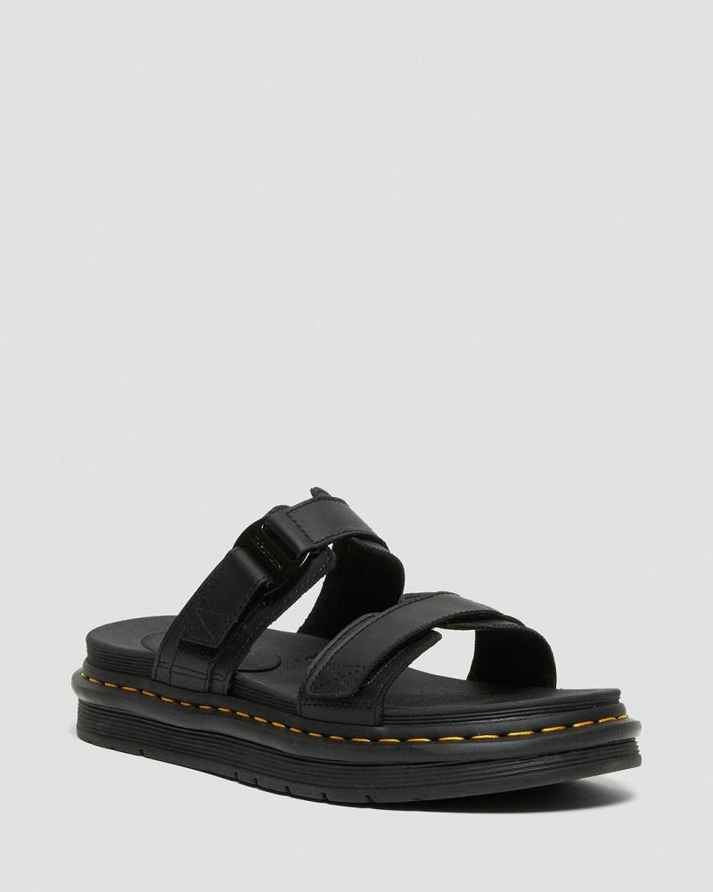 Dr Martens Chilton Men's Lær Slidesandaler Herre Svarte | Norge 172VRW